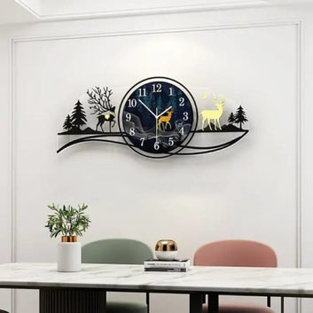 Forest Figure Deer 3d Wall Clock With Light Fancy Clocks For Bedroom And Drawing